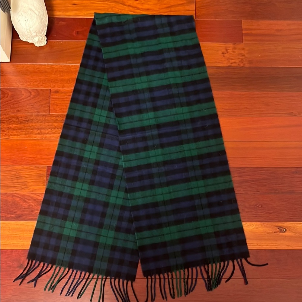 Green and Black Tartan Scarf with Fringe